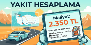 Yakıt Tüketimi ve Maliyet Hesaplama ( Haritadan ) 2026 | Rota Mesafesi, Araç Yakıt Tüketimi, Yakıt Fiyatları ile Detaylı Analiz